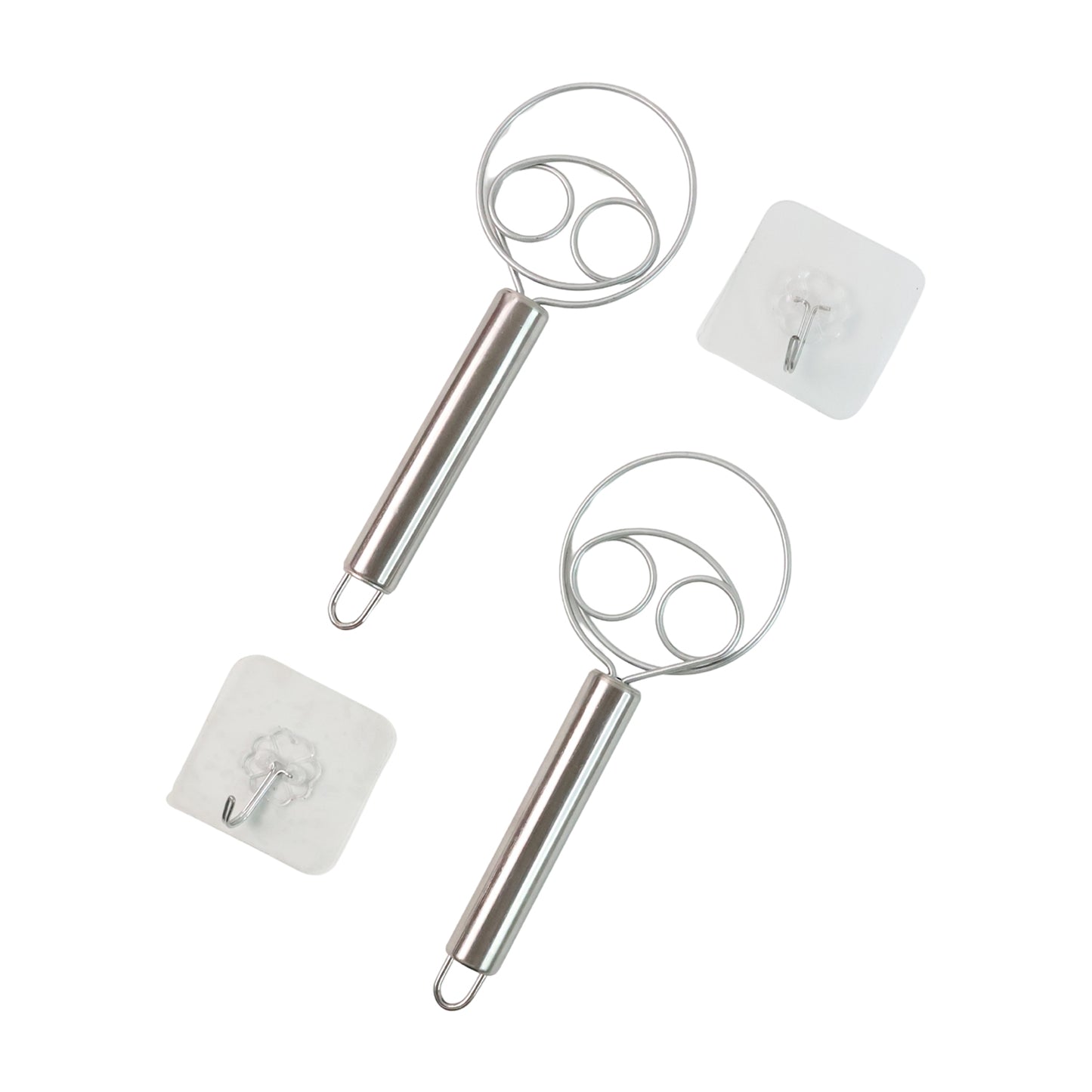 Two stainless steel spiral hand whisks from Wukusy, perfect for mixing and whipping in home and kitchen cooking tasks.