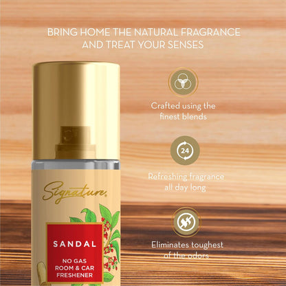 Wukusy Signature Sandal Room Car Freshener Spray 250ml bottle with sandalwood scent and sleek packaging.