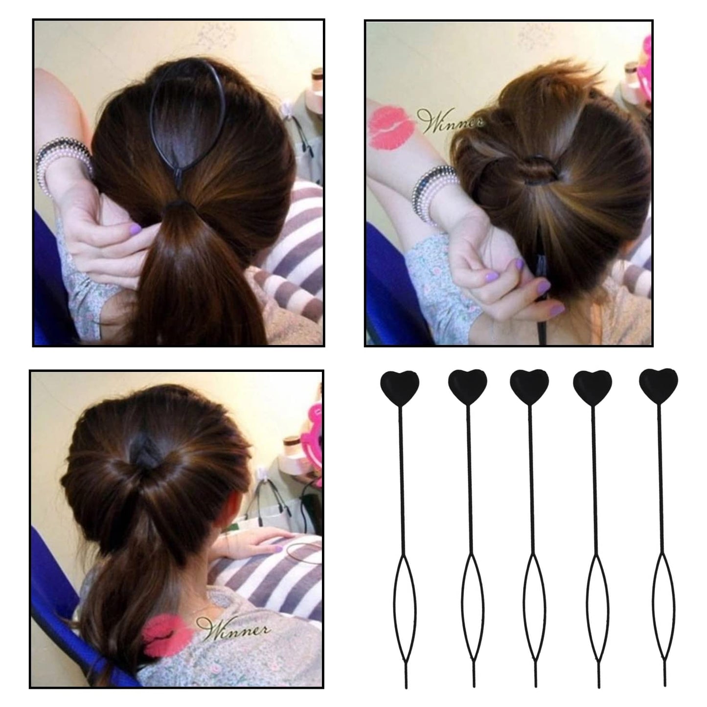 Set of two heart-shaped hairpins by Wukusy, stylish hair accessories for health and beauty, featuring silver-tone heart designs.