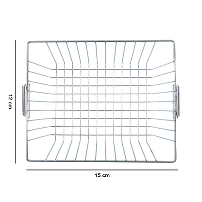 Wukusy stainless steel kitchen sink basket measuring 12x15 inches, ideal for draining and organizing kitchen utensils.