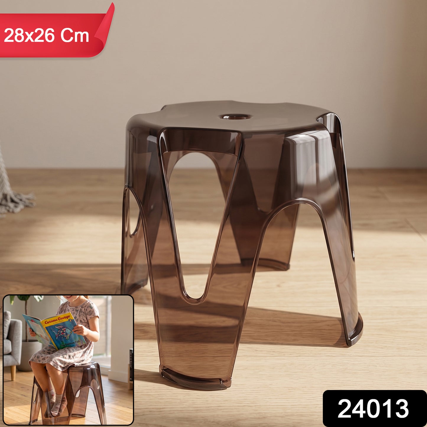 Wukusy plastic sitting stool, strong and durable for home, bathroom, and outdoor use, shown in a natural setting.