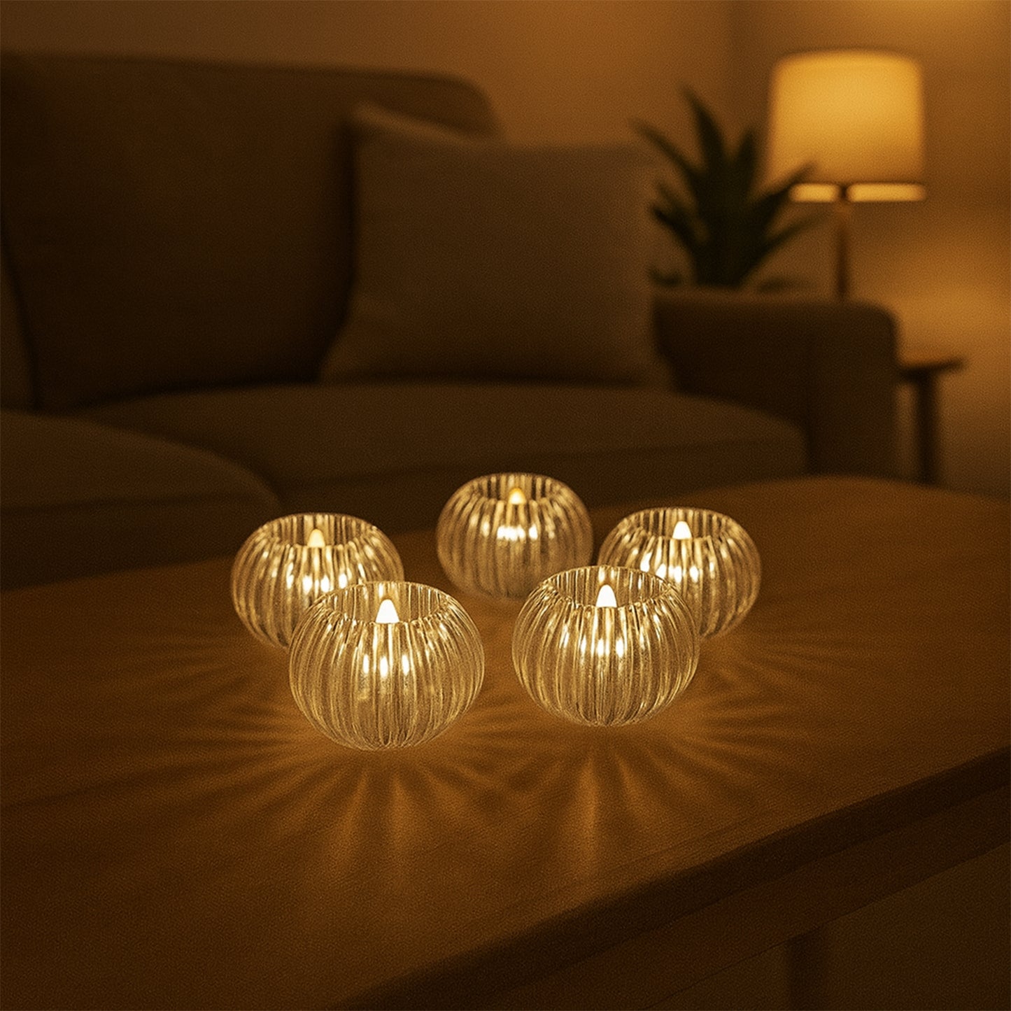 Set of six Wukusy Crystal Design LED flameless tealight candles for home decor, featuring realistic flickering light and elegant crystal accents.