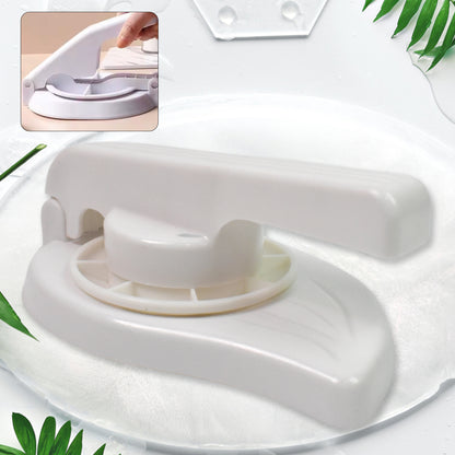 Wukusy 7192 Puri Chapati Press Machine made of plastic, kitchen tool for making chapatis and flatbreads, shown on a kitchen countertop
