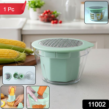 Wukusy multipurpose manual vegetable grater and corn kernel stripper with stainless steel blades and ergonomic handle.