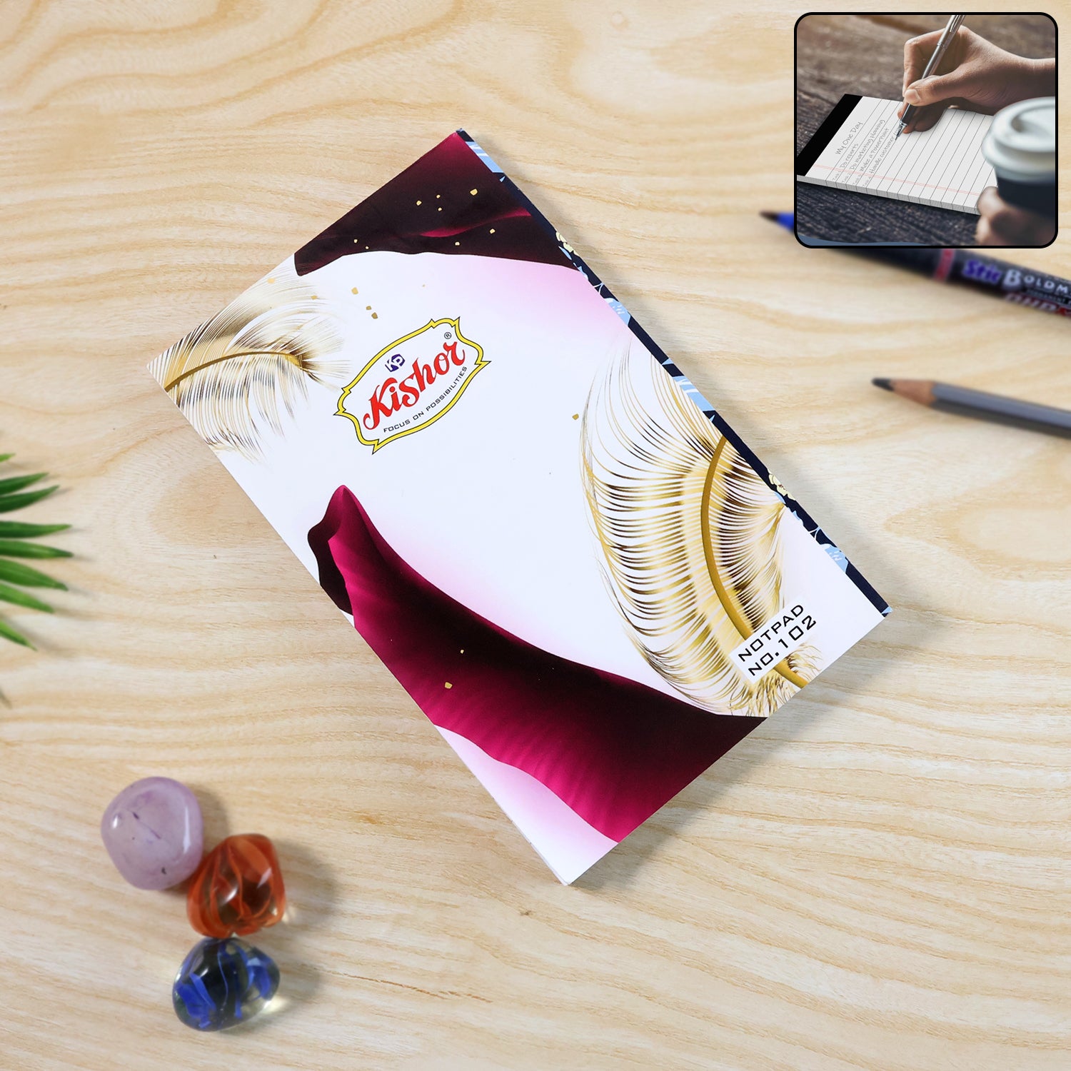 Wukusy premium pocket notebook with 80 pages, 165x105mm, compact writing notepad for office use, shown with open pages.