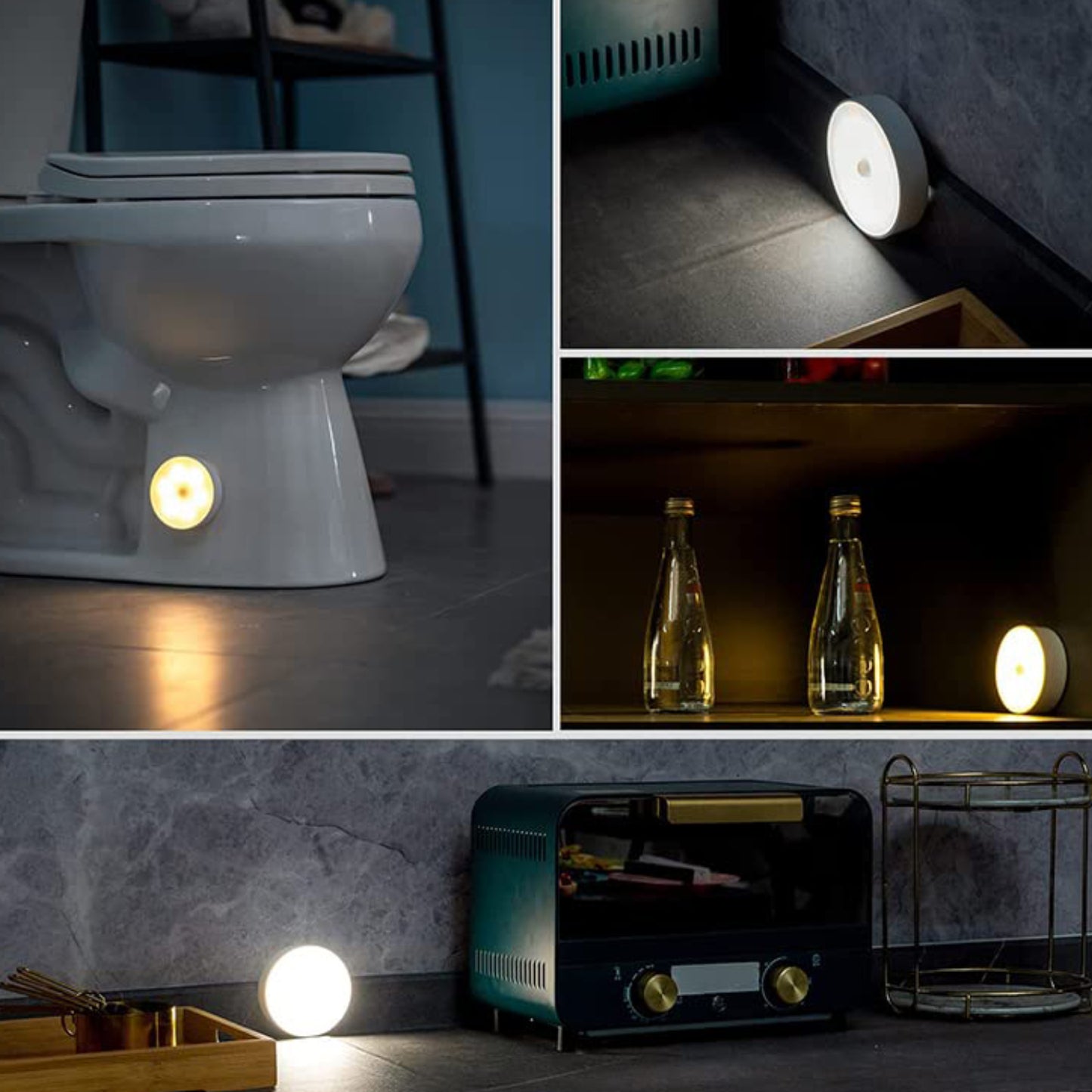 Wukusy round LED motion sensor light, 8-LED induction home decor fixture mounted on wall, designed for energy-efficient lighting.