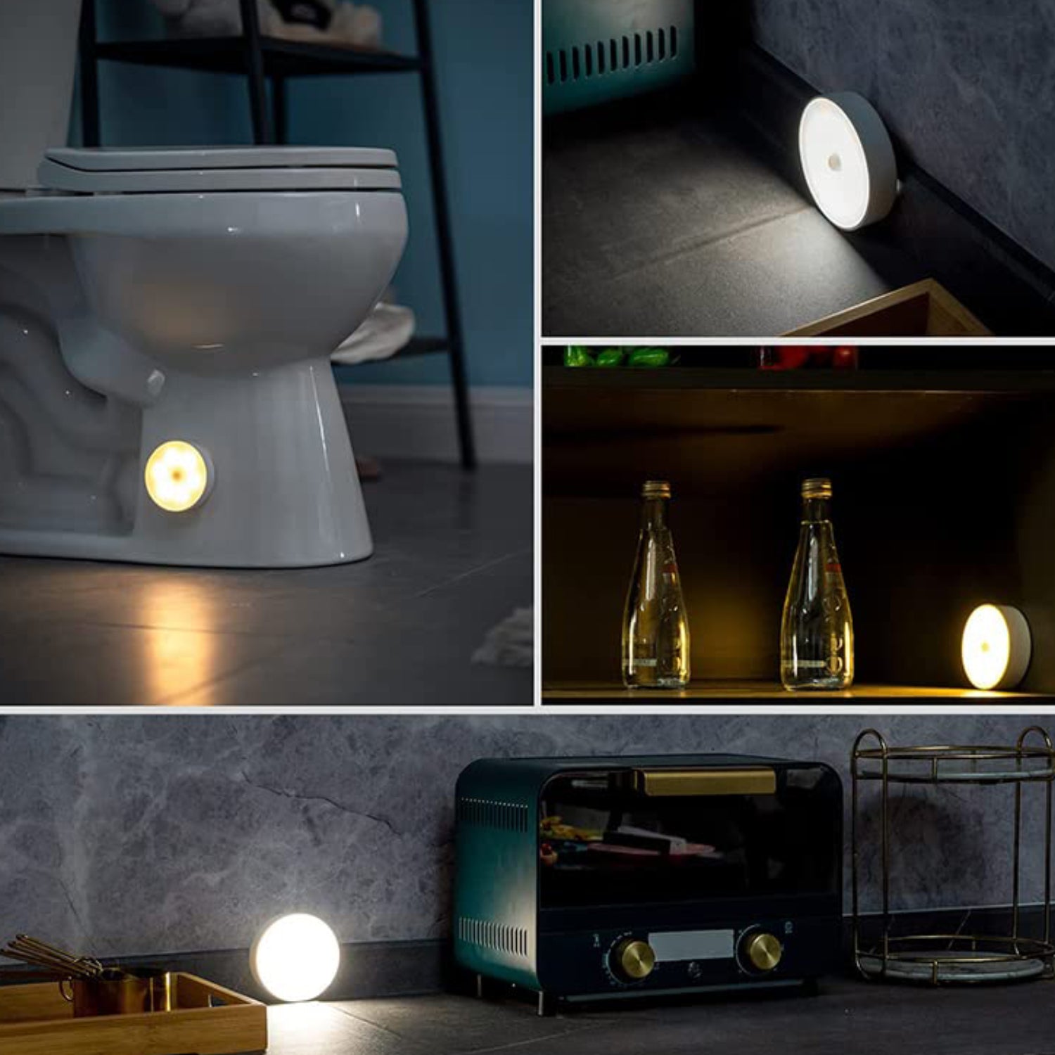 Wukusy round LED motion sensor light, 8-LED induction home decor fixture mounted on wall, designed for energy-efficient lighting.