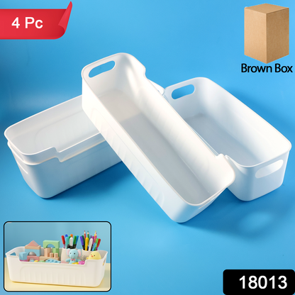 Set of four white plastic storage baskets and trays from Wukusy for organization and home improvement purposes.