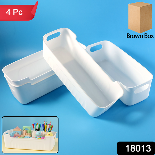 Set of four white plastic storage baskets and trays from Wukusy for organization and home improvement purposes.