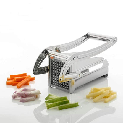 Wukusy French fries potato chips strip cutter machine with blade for home kitchen use, shown with metal blade and cutting area.
