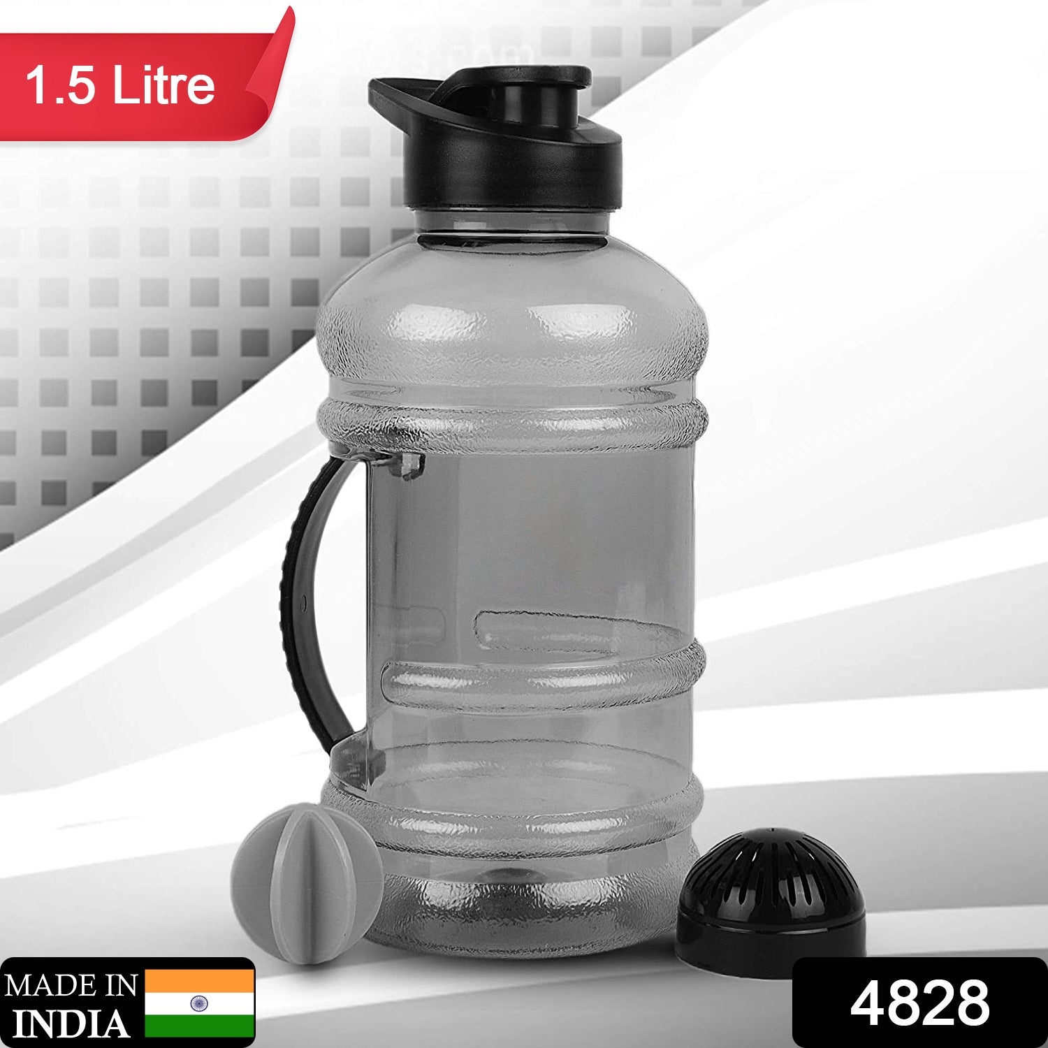 Wukusy 4828 Sports Gym 1.5L water bottle with mixer and strainer for hydration and fitness activities.