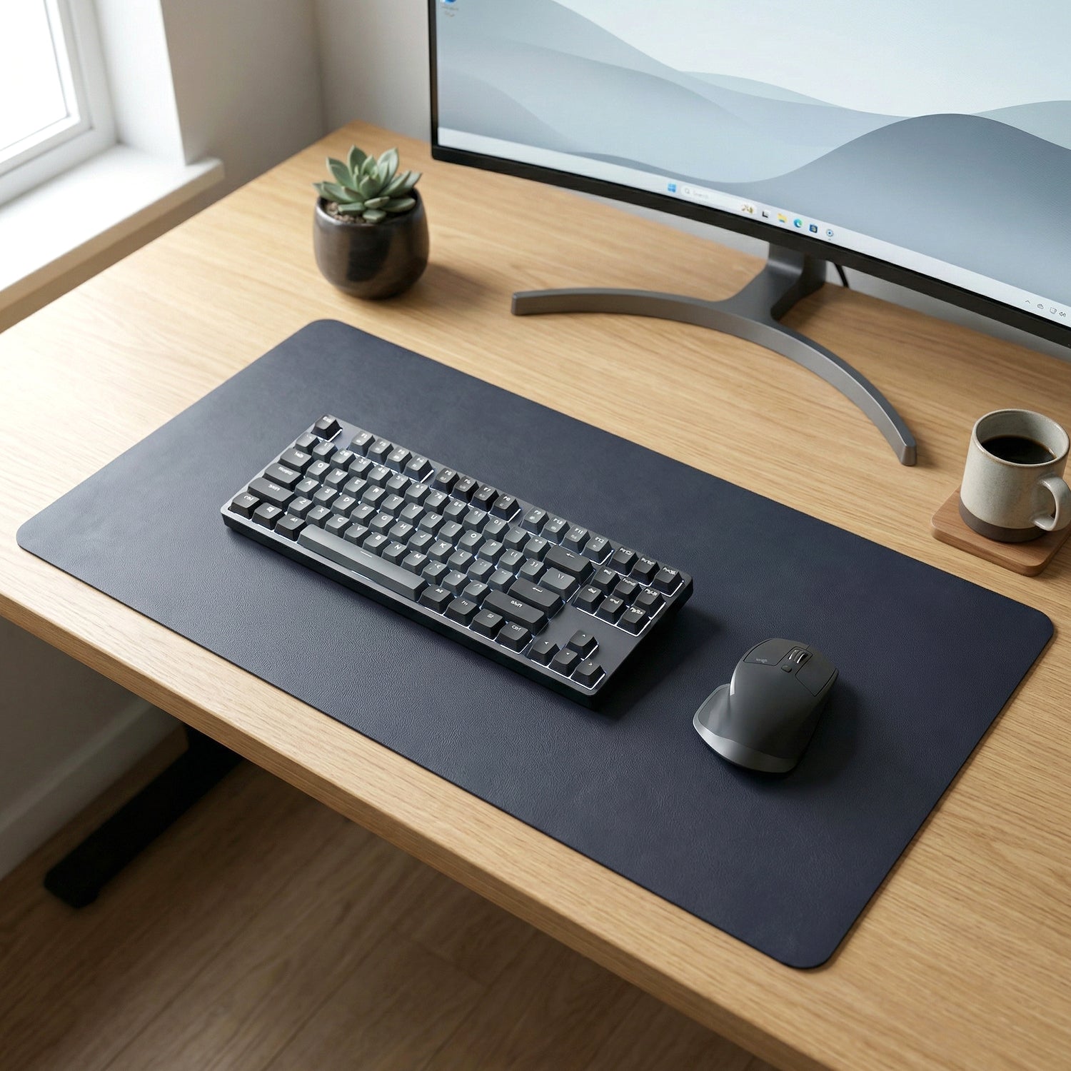 Large Wukusy premium desk mat mouse pad with smooth surface and non-slip base, measuring 60x35 cm for comfortable workspace.