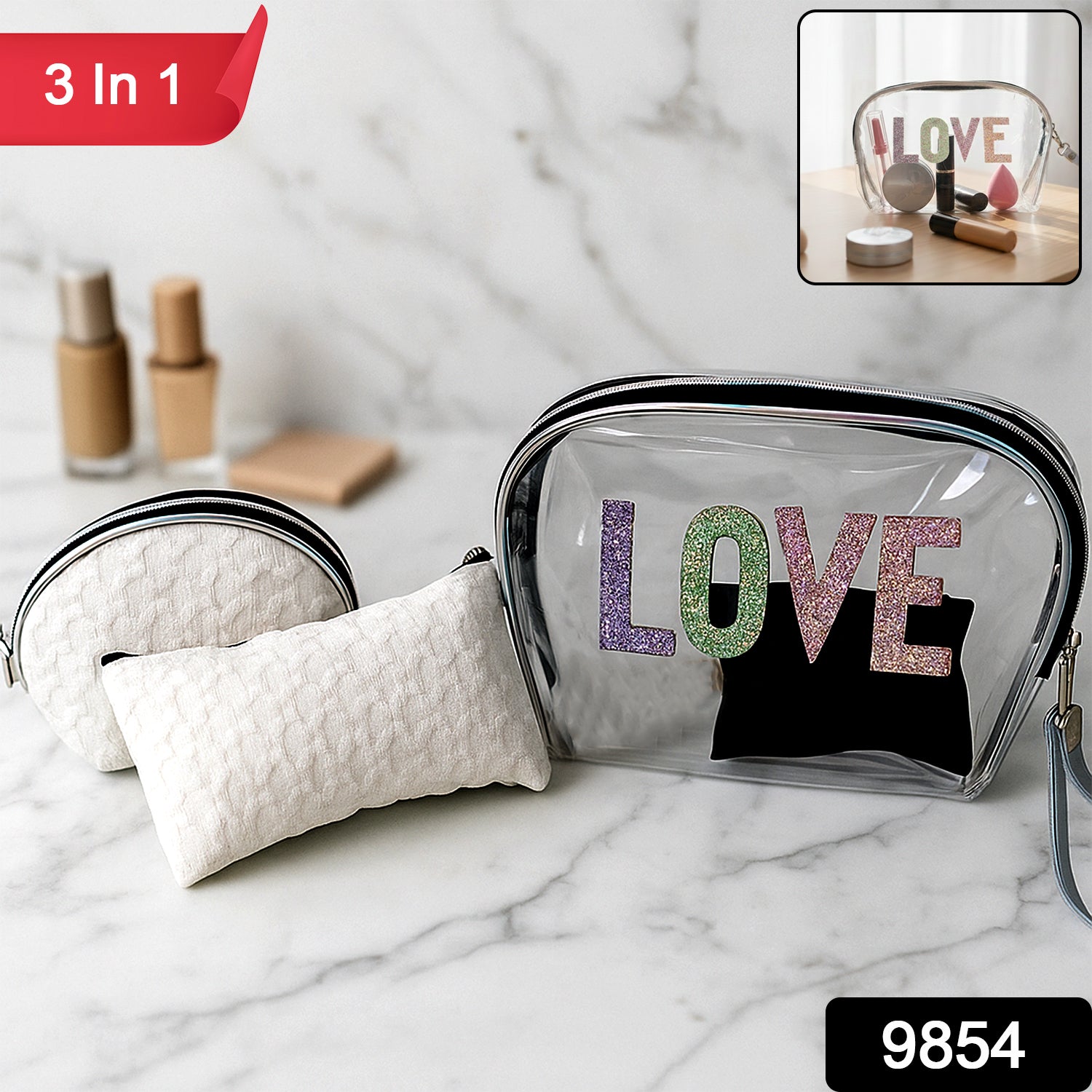 Wukusy 3-in-1 premium travel makeup bag set with multiple compartments and sleek design for organized cosmetic storage.