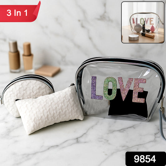 Wukusy 3-in-1 premium travel makeup bag set with multiple compartments and sleek design for organized cosmetic storage.