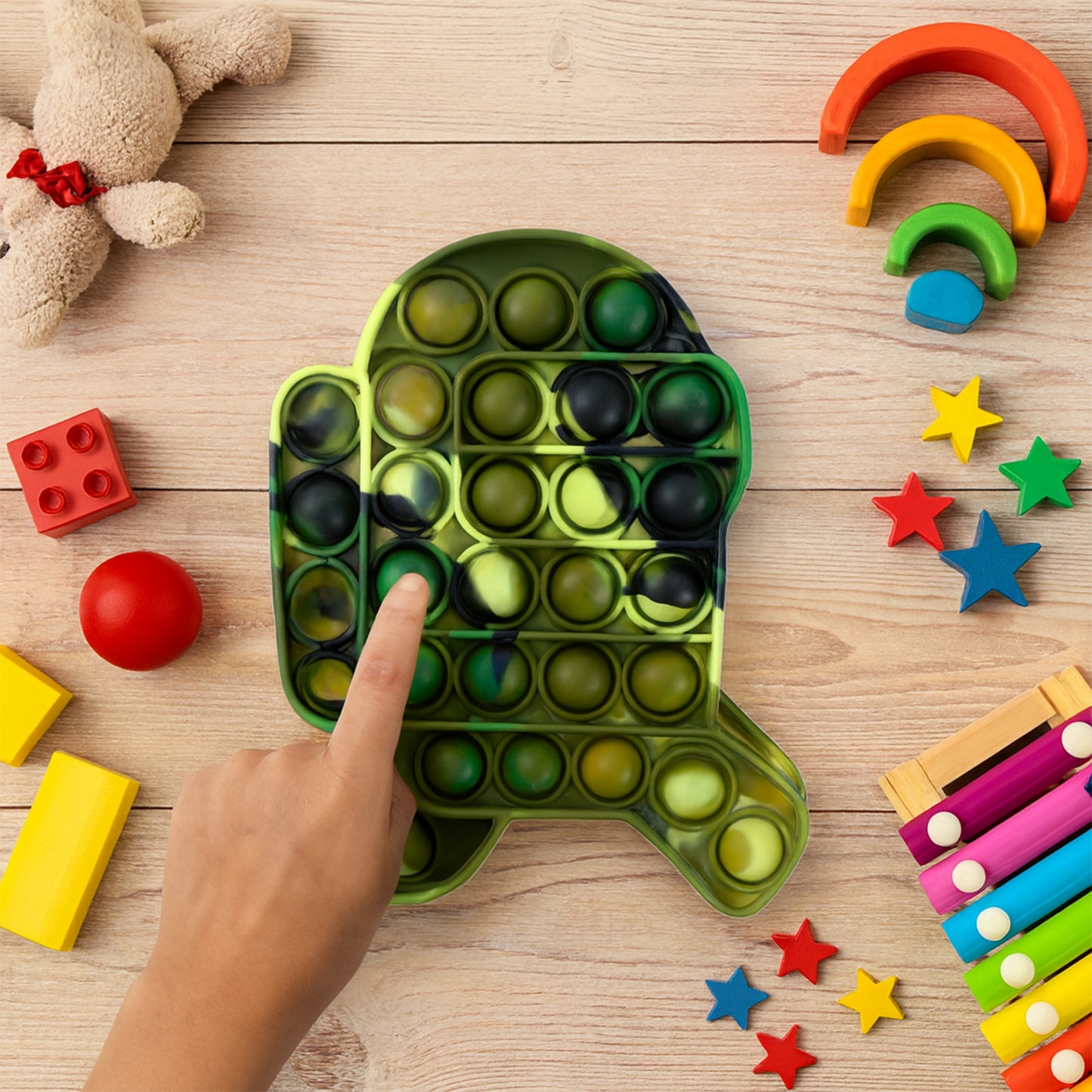 Wukusy Premium Cartoon Shape Silicone Pop It Fidget Toy, colorful silicone toy with cartoon-inspired bubbles for sensory fun