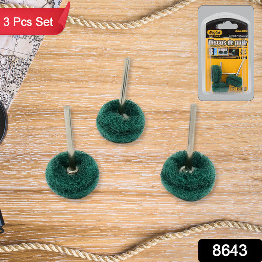 Set of three Wukusy abrasive buffing and polishing wheels for home improvement projects, suitable for metal and surface polishing.