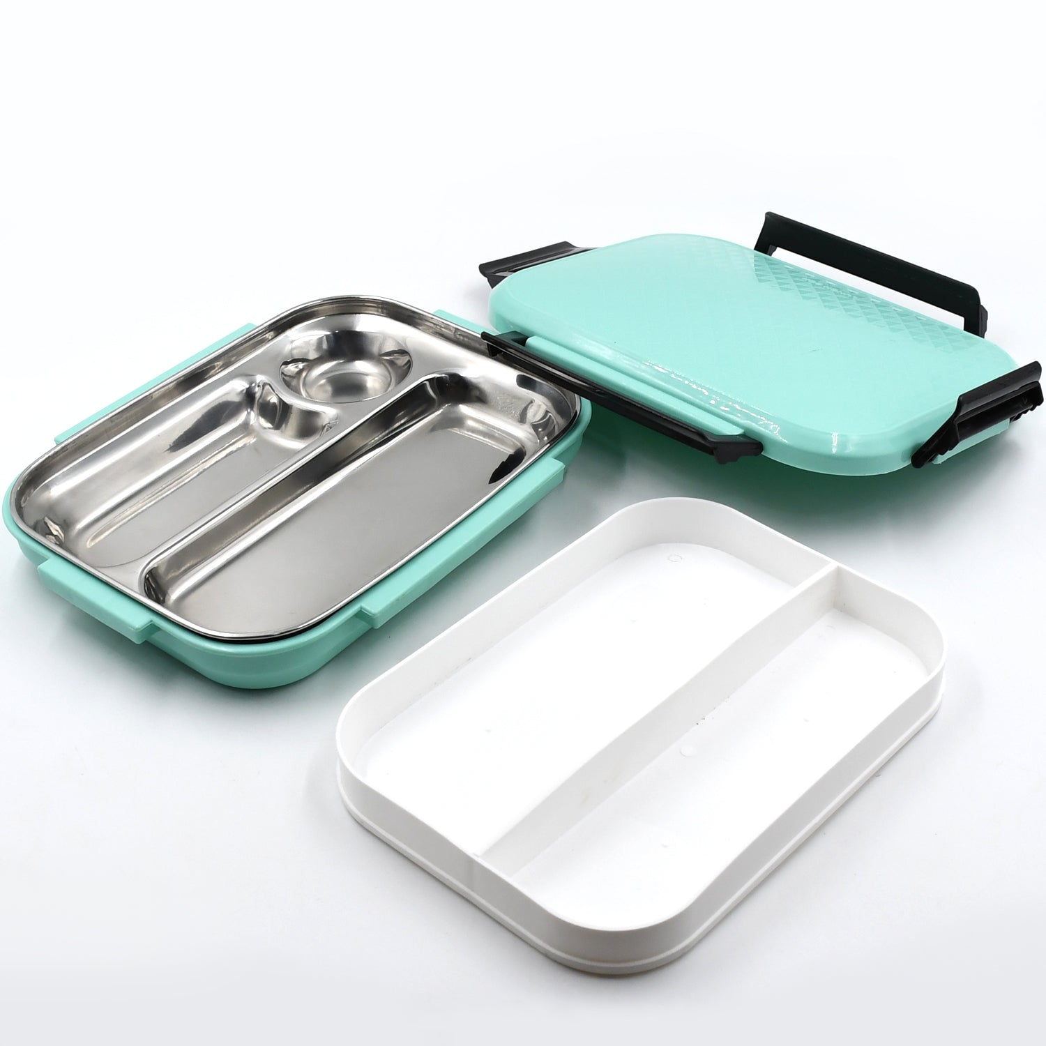 Wukusy 5364 steel multi-compartment lunch box with secure lid, ideal for office, school, and travel, featuring durable design
