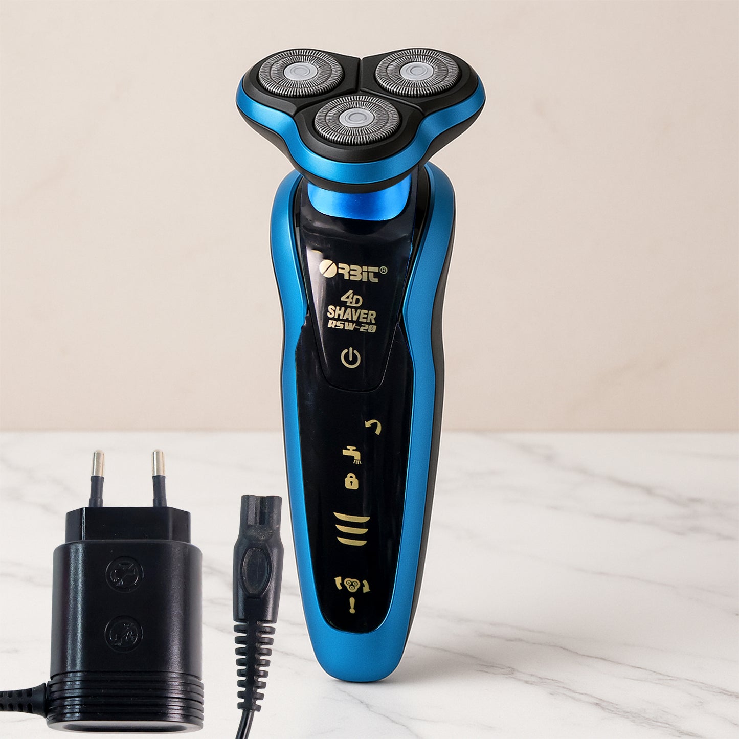Wukusy Orbit 4D rechargeable electric shaver with ergonomic design and multiple blades for close, comfortable grooming.