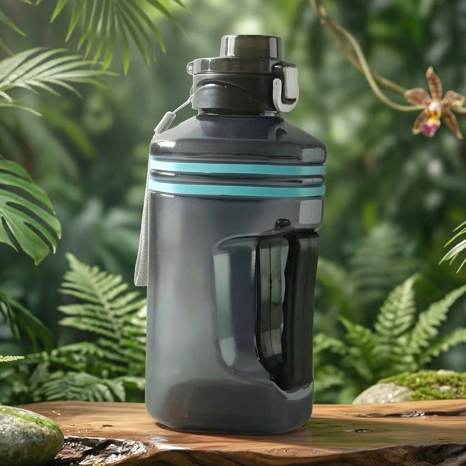 Large 1500ml Wukusy square water bottle with handle, durable plastic, clear design, ideal for hydration on the go.
