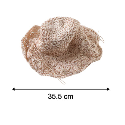 Wukusy stylish handwoven wide brim summer sun hat cap with a natural beige color and a breathable woven design.