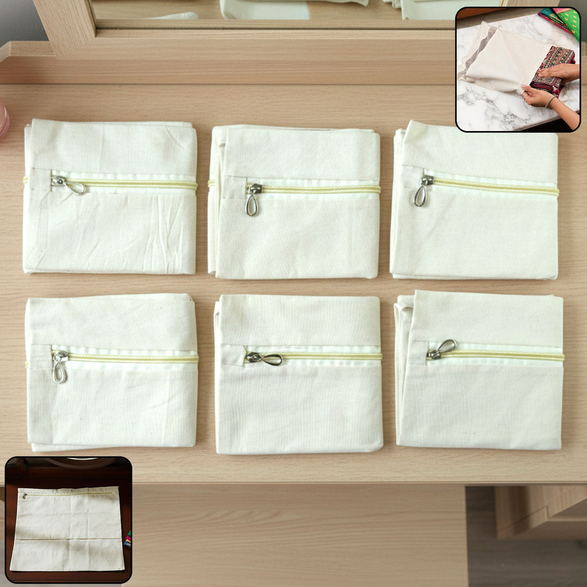 Set of six Wukusy zip closure saree storage bags in 14.5x16.5 cm size, ideal for organizing and protecting sarees.