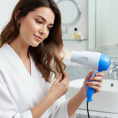 Wukusy foldable 1000W hair dryer with dual speed settings, compact design, and ergonomic handle for easy styling.