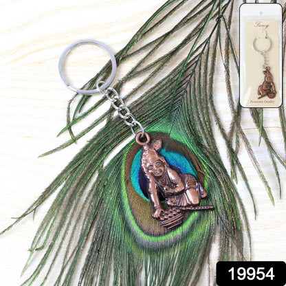 Wukusy Bal Krishna crawling design keychain with detailed miniature figure on a metal ring, ideal for keys or accessories.