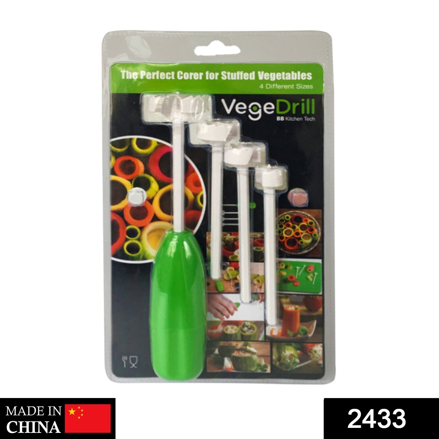 Wukusy Veg Drill vegetable spiralizer kitchen tool for creating stuffed vegetable spirals and decorative vegetable shapes.