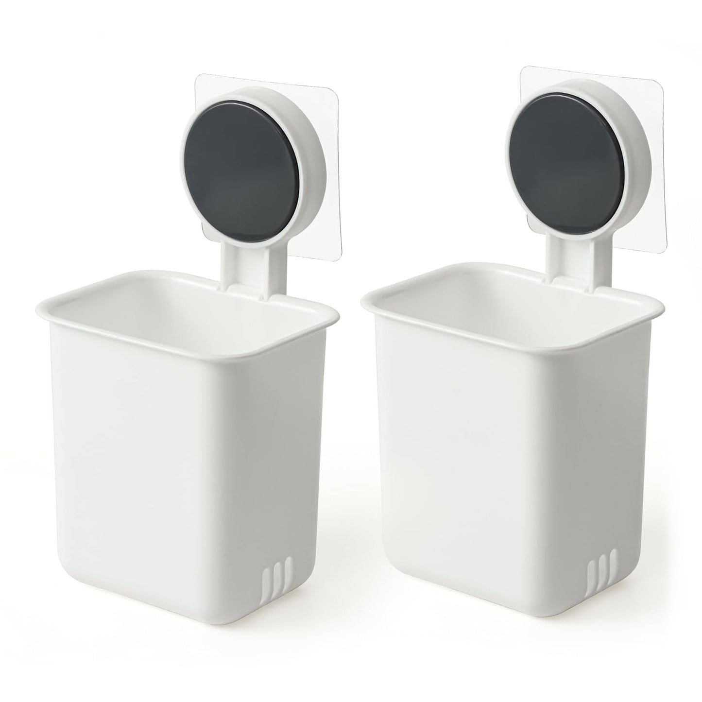 Wall mounted bathroom storage organizer cup set by Wukusy, featuring two sleek, durable plastic cups for bathroom organization.