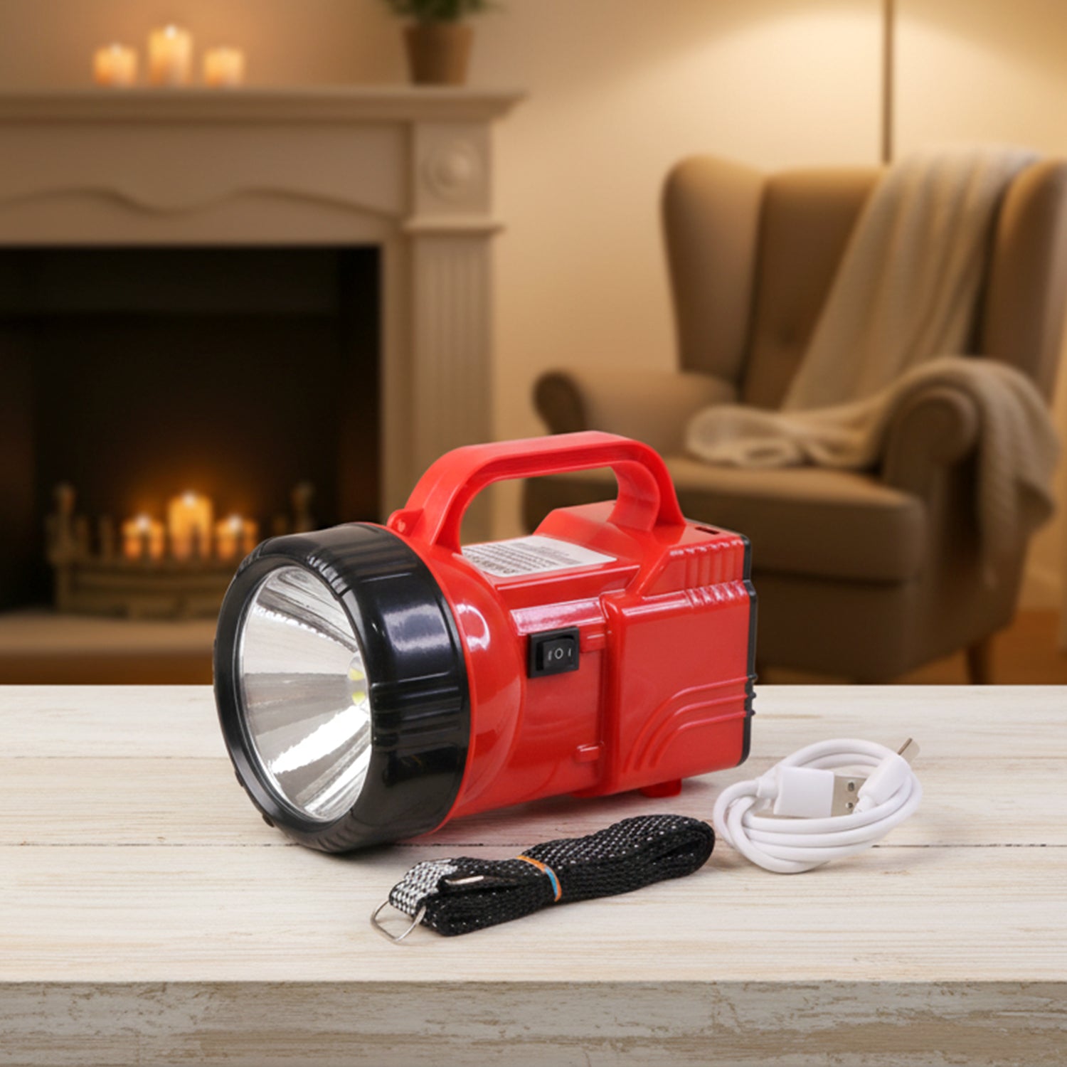 Wukusy Omega 35W high power rechargeable LED emergency laser light with black handle and compact design.