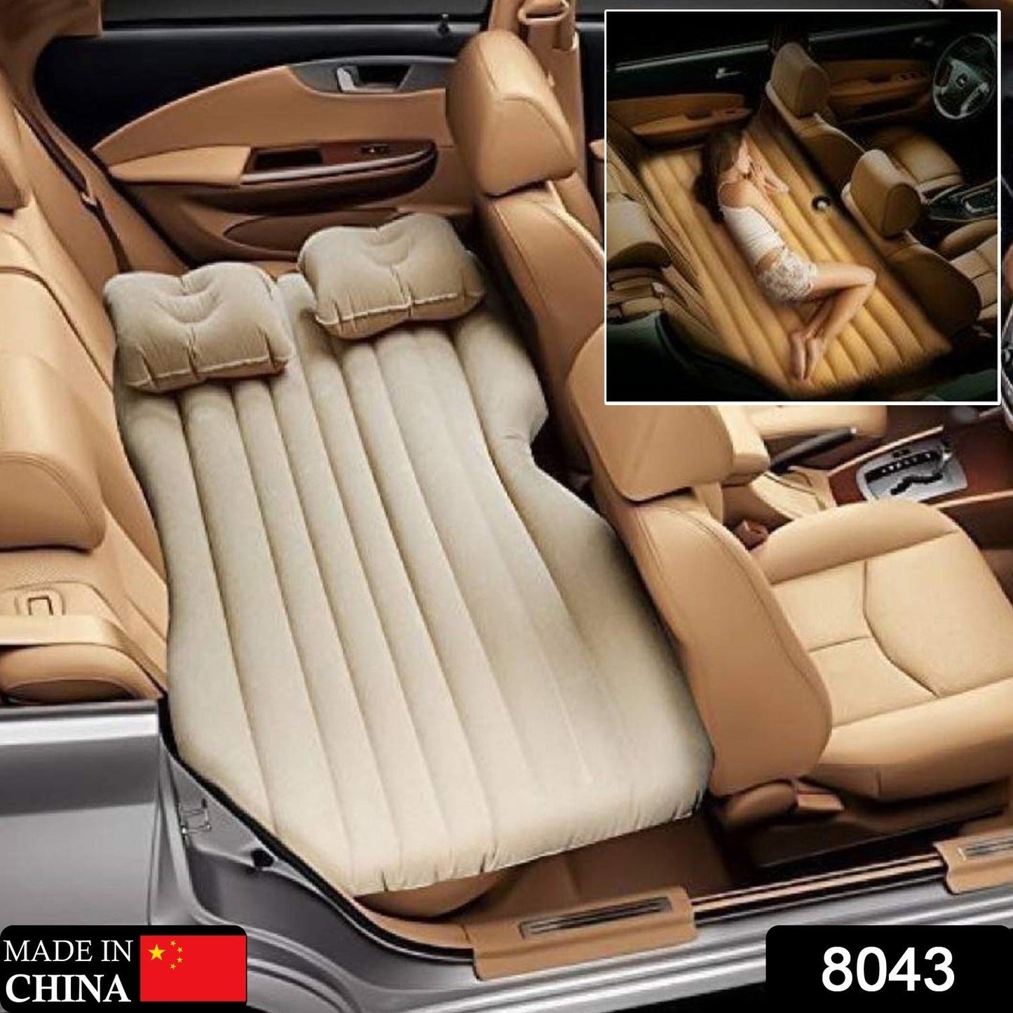 Wukusy 8043 car inflatable bed with two pillows, portable air pump, suitable for travel and camping, in random color.