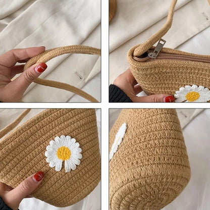 Wukusy stylish jute crossbody sling bag with 17x23 cm size, featuring natural woven texture and adjustable strap.