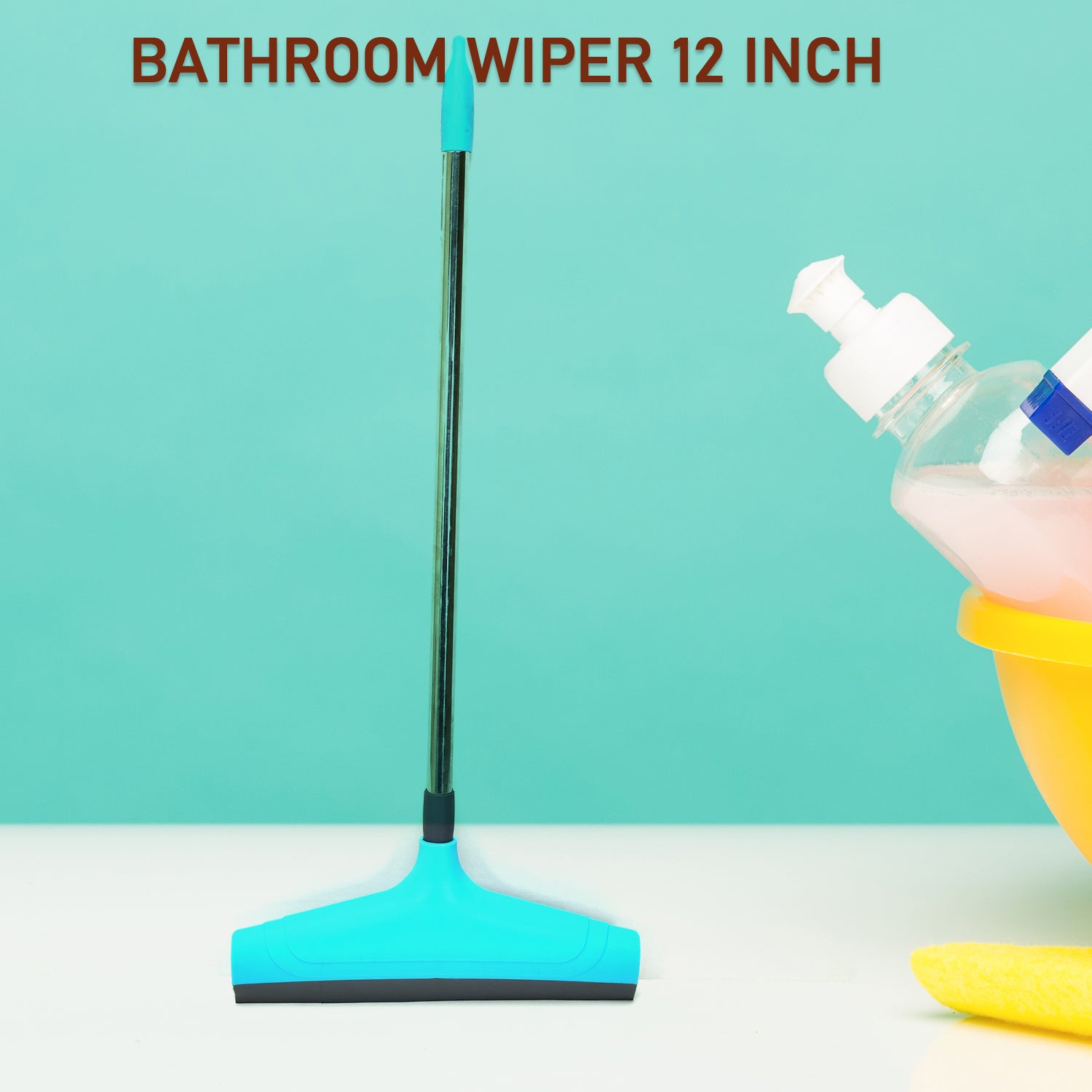 Wukusy 12-inch telescopic bathroom wiper for home improvement, extending handle and rubber blade for cleaning windows and surfaces.