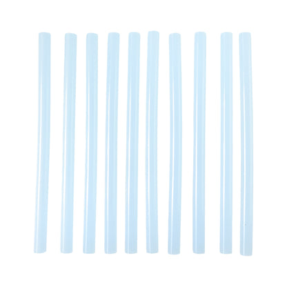 Wukusy hot glue stick set with 10 strong 20cm adhesive glue sticks for craft projects, arranged in a row on a white background.