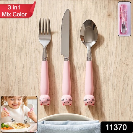 Kids Stainless Steel Cutlery Set 3 In 1 Fork Knife Spoon With Case (3 Pc Set)