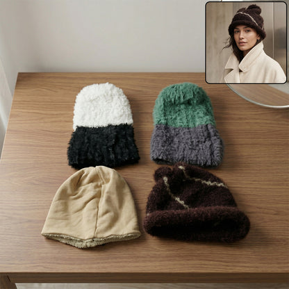 Wukusy winter warm woolen beanie cap for men and women with mixed designs, snug fit and soft knitted fabric.