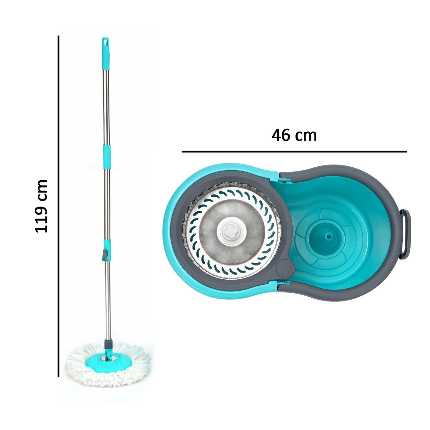 Wukusy 4942 Quick Spin Mop with steel spin bucket, easy wheels, and large bucket for efficient floor cleaning in home improvement.