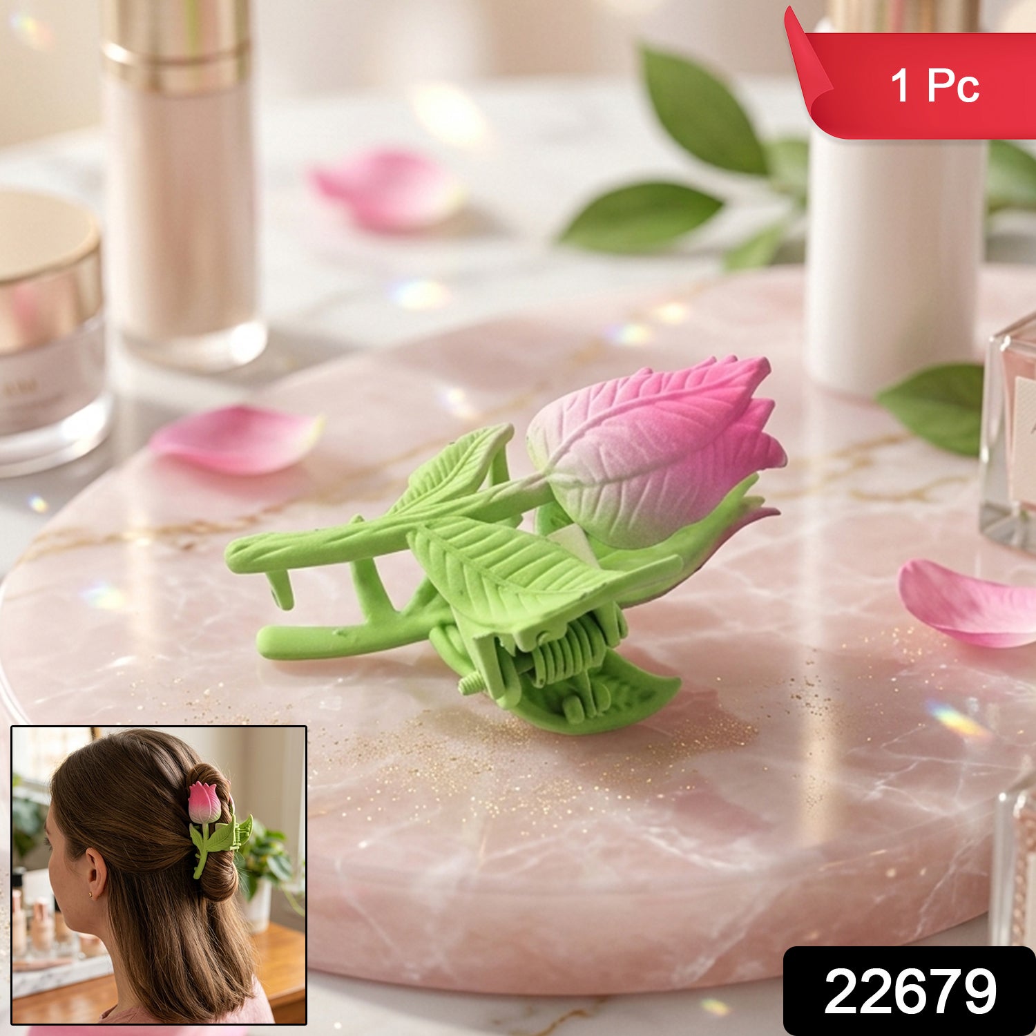 Wukusy elegant hair claw clip with rose flower design, showcasing its decorative floral pattern and sturdy clasp for hair styling.