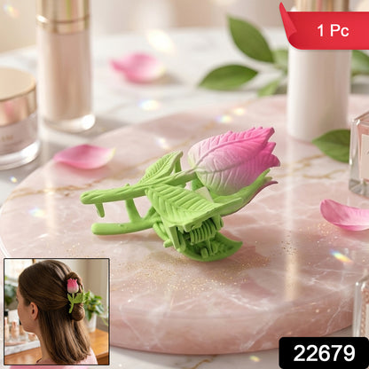 Wukusy elegant hair claw clip with rose flower design, showcasing its decorative floral pattern and sturdy clasp for hair styling.