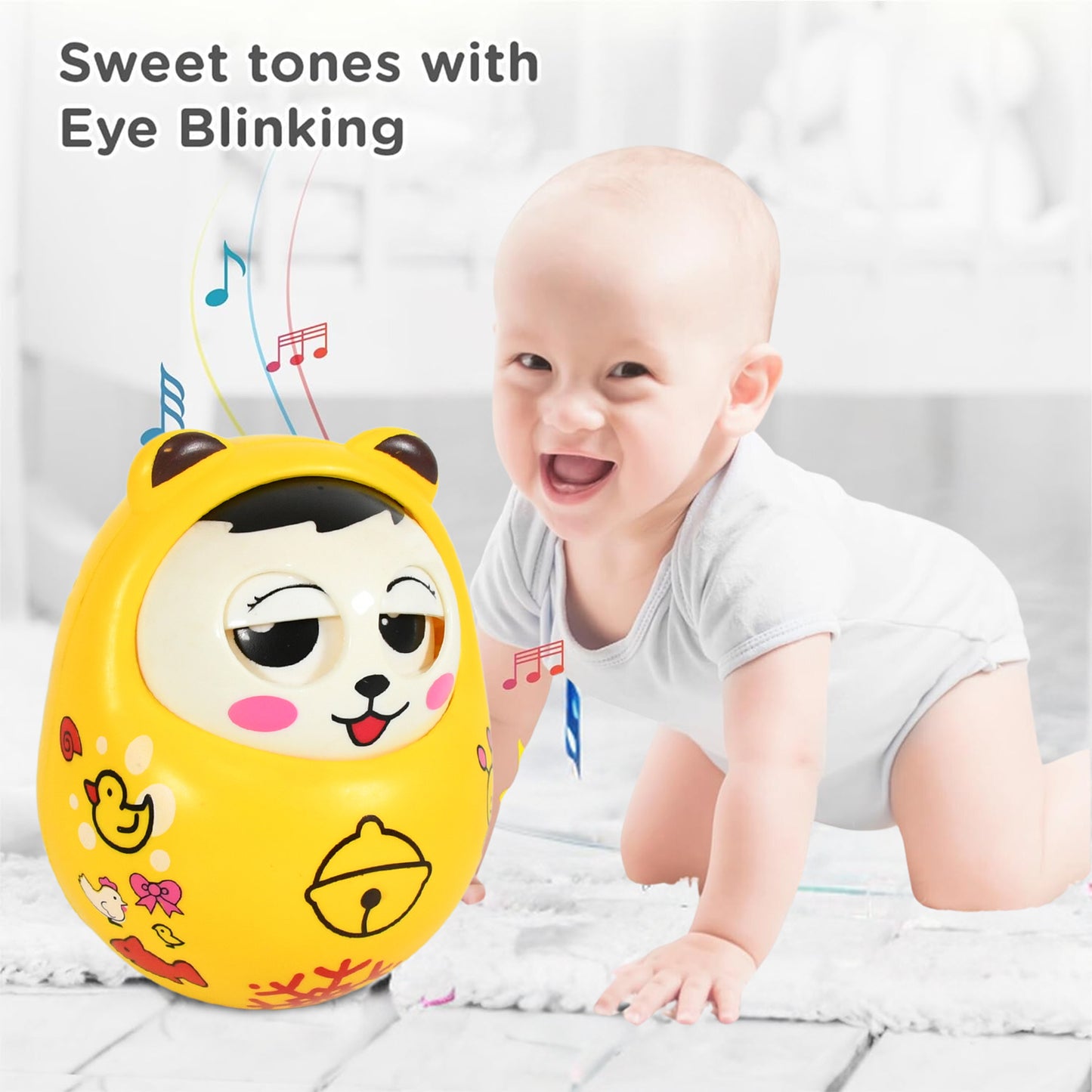 Colorful Wukusy 1935 musical roly poly toy for babies, with a wobbling tumbler doll design and built-in musical sound for infants 8+ months.