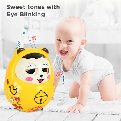 Colorful Wukusy 1935 musical roly poly toy for babies, with a wobbling tumbler doll design and built-in musical sound for infants 8+ months.