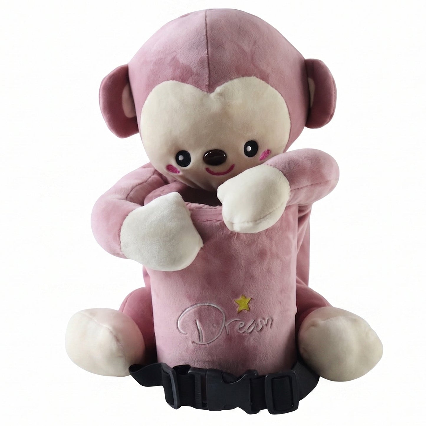 Cute plush monkey car trash can and tissue box holder by Wukusy, featuring a soft, plush monkey design with storage compartments.