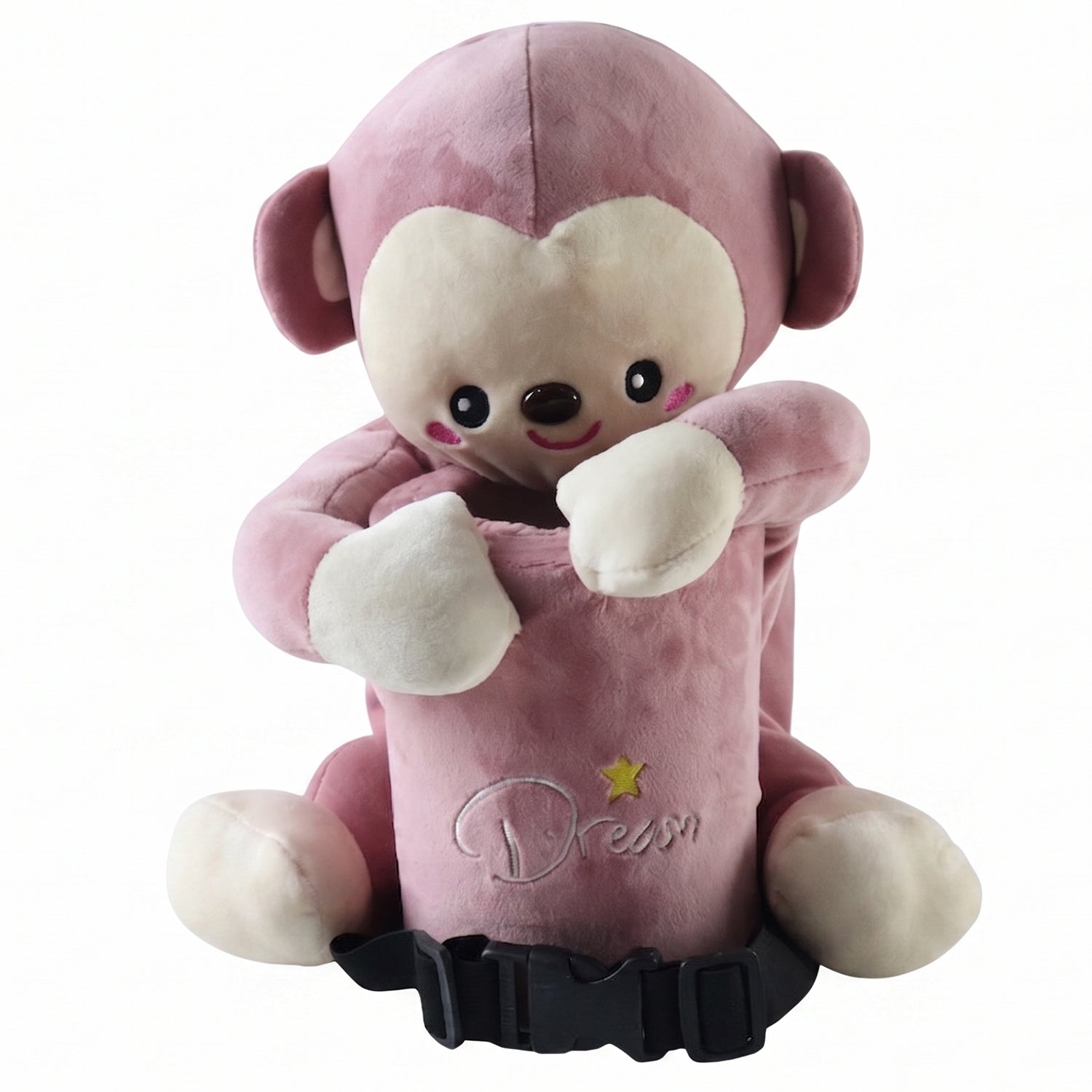 Cute plush monkey car trash can and tissue box holder by Wukusy, featuring a soft, plush monkey design with storage compartments.