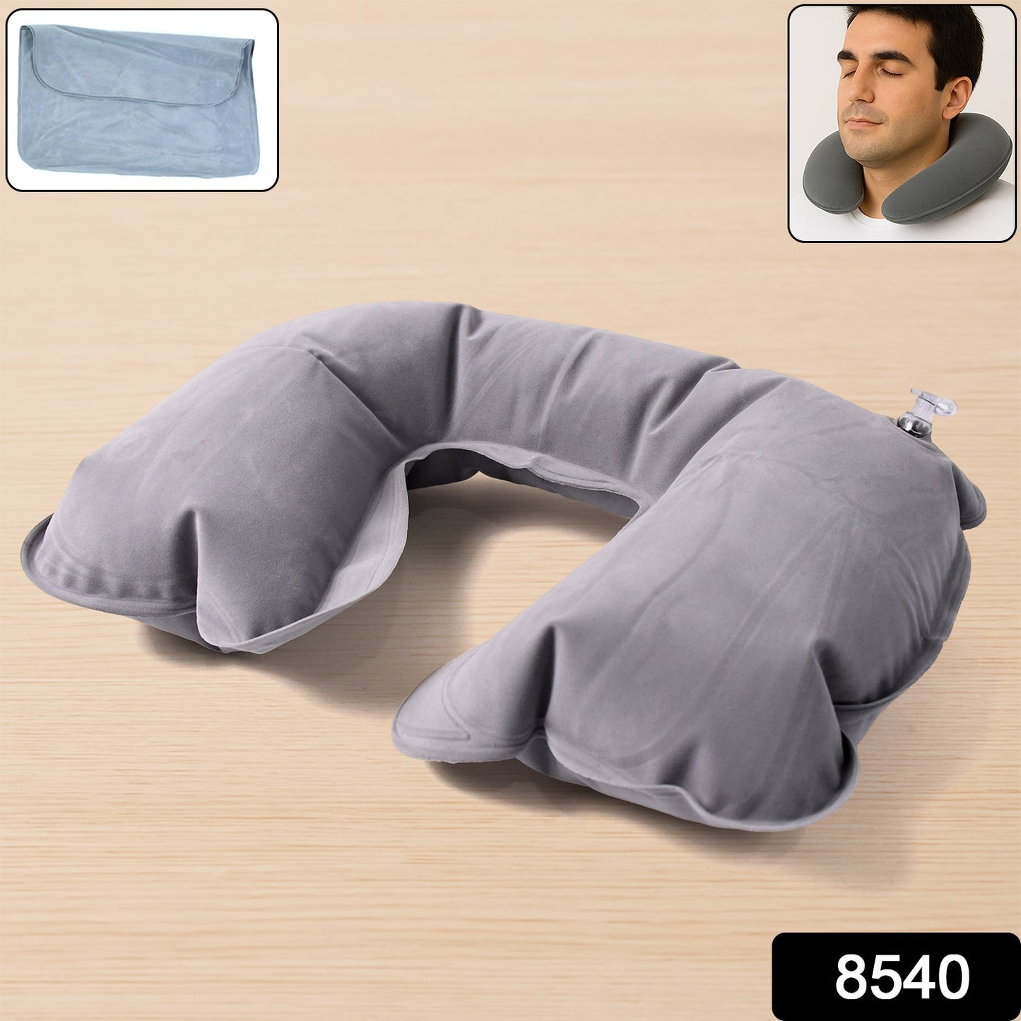 Wukusy inflatable U-shaped travel pillow for neck support, portable foldable air cushion ideal for long trips, camping, and air travel.