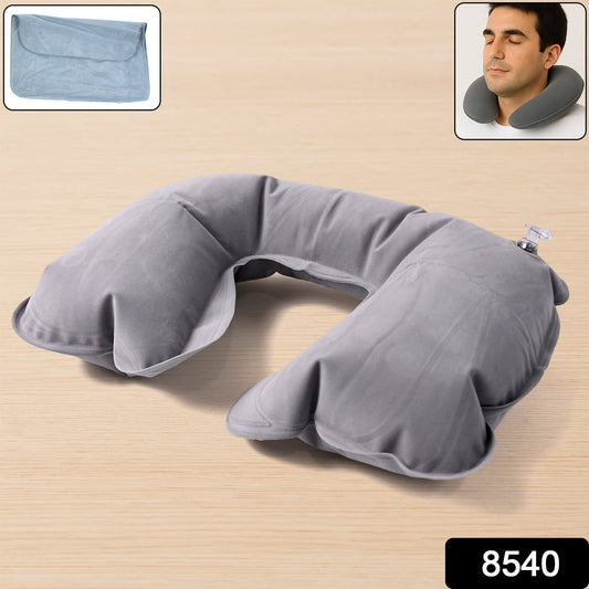 Wukusy inflatable U-shaped travel pillow for neck support, portable foldable air cushion ideal for long trips, camping, and air travel.