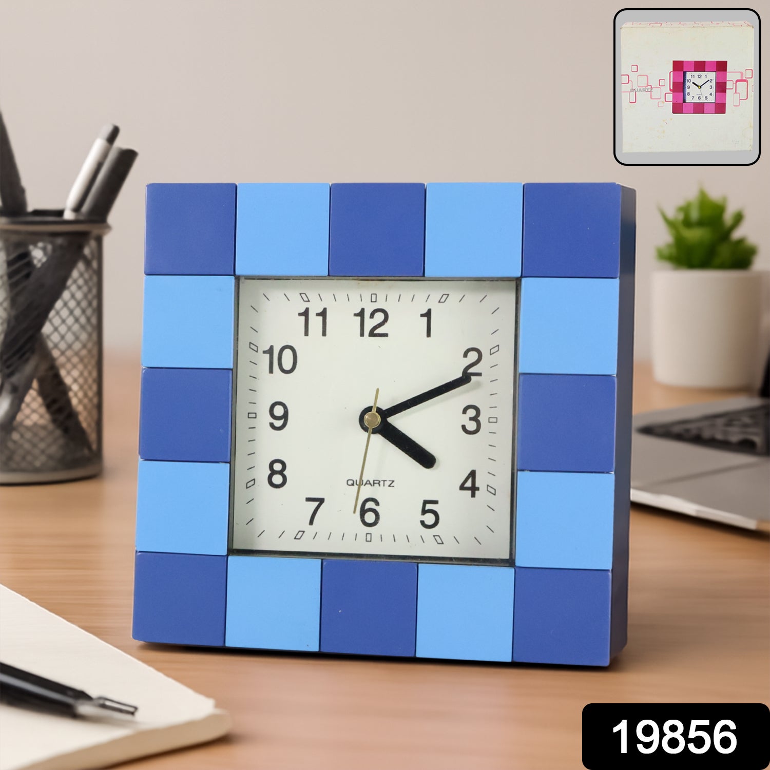 Wukusy square quartz table clock with a sleek modern design, ideal for home decor and timekeeping.