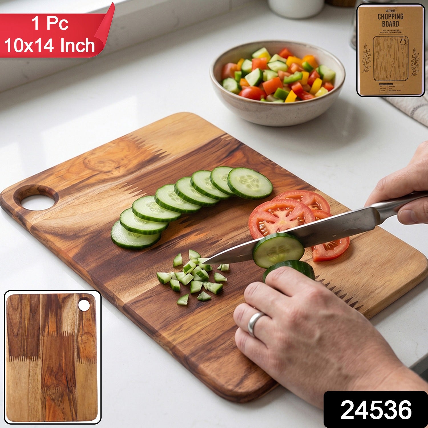 Wooden Wukusy chopping and cutting board, 10x14 inches, ideal for kitchen food prep, with a smooth natural wood finish.