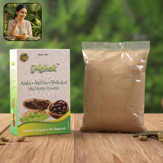 Wukusy traditional mixed herbs powder in an 80g container, showing a colorful blend of dried herbs and spices in a bowl