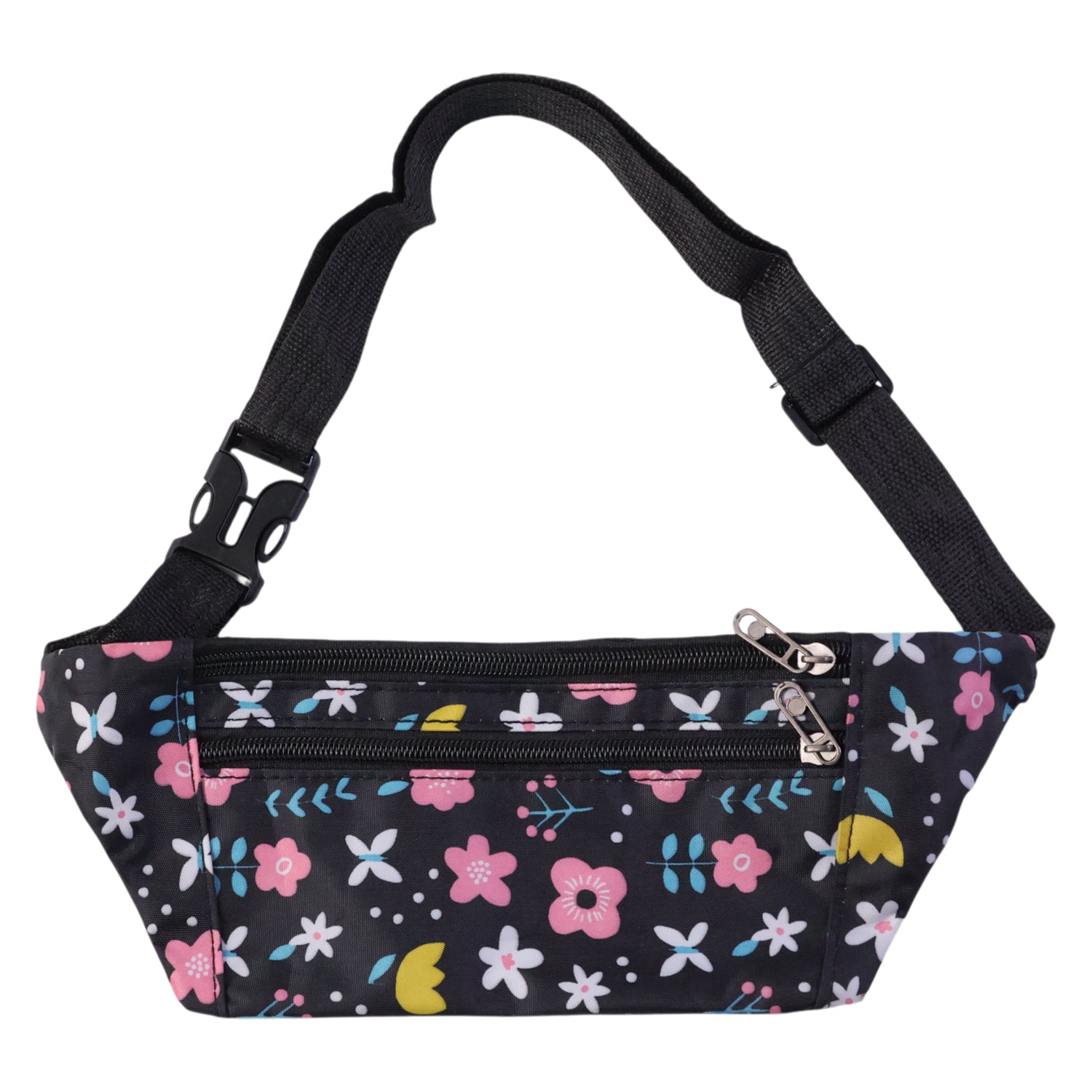 Wukusy floral print adjustable waist bag with zipper pocket, stylish fanny pack for casual or outdoor use.
