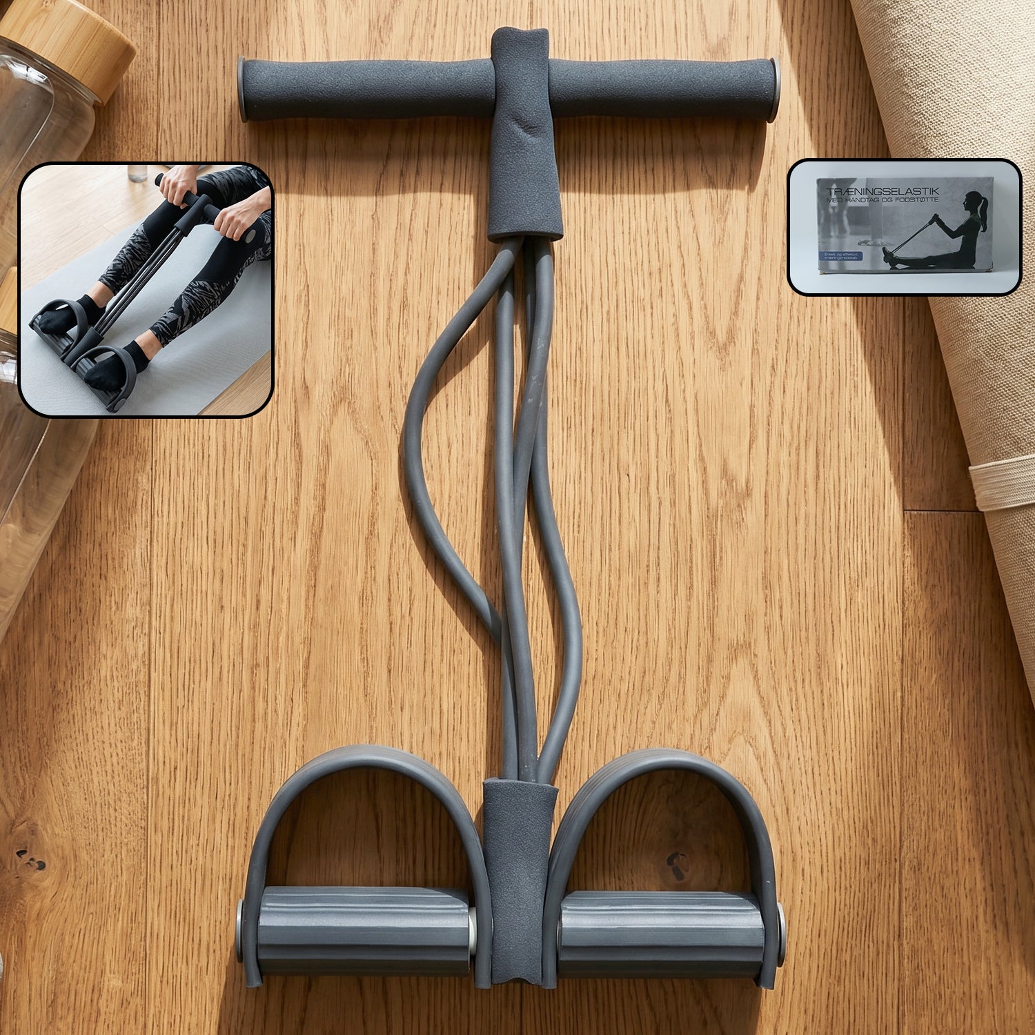 Wukusy portable pull rope resistance exerciser with foot pedal support, compact exercise equipment for strength training.